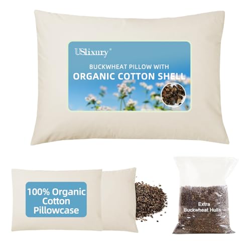 Organic Buckwheat Pillow 20x26 - Adjustable Height, Neck Support