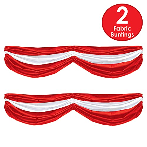 Red and White Fabric Bunting Swags – 2 Pack Patriotic Party Decorations