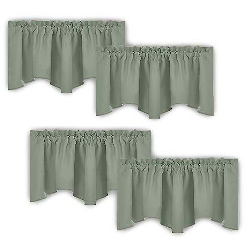 NICETOWN Scalloped Window Valance for Bedroom, Blackout Valance Curtains for Living Room, Kitchen Curtains Valances for Small Window (52x18 Inch, Sage Green, 4 Panles)