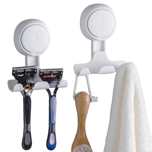 2-Pack Powerful Suction Cup Razor Holder for Shower - No Drill Wall Mount