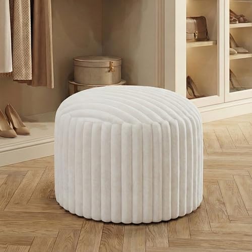 Round Faux Fur Pouf Ottoman, 20-Inch Shaggy Footrest with Washable Cover