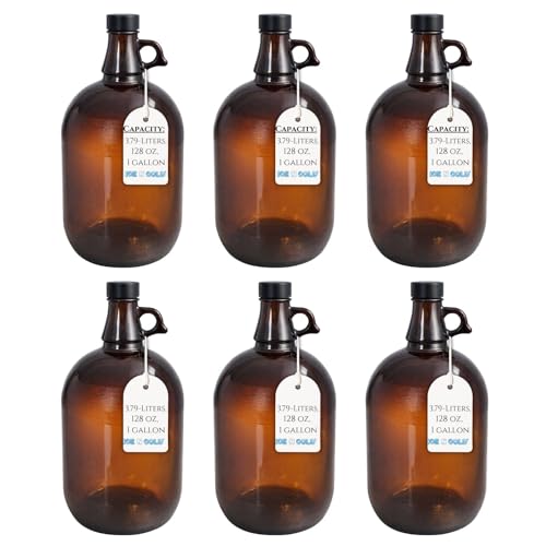 1 Gallon Amber Glass Jug with 38mm Airtight Screw Cap - 6 Pack
