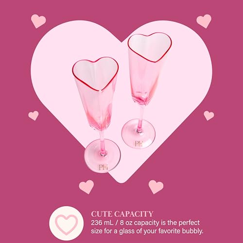 Paris Hilton Pink Heart-Shaped Champagne Flute Gift Set - 2-Piece, 5.5oz