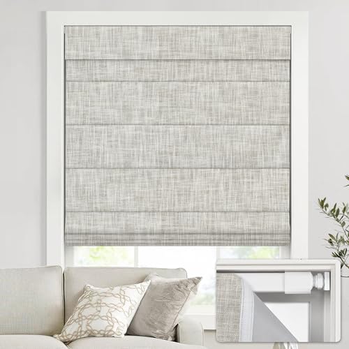 No Drill Cordless Roman Shades, 35x64 in, Room Darkening Beige