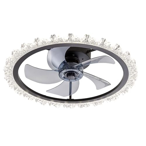 FTZVRD Ceiling Fans with Lights, 20 Inch Ceiling Fan with Light and Remote, Low Profile Reversible Black Fandelier Ceiling Fan, Dimmable LED, Flush Mount, DC Motor, for Bedroom, Kitchen, Office