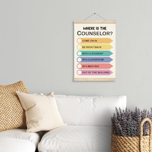 School Counselor Door Sign Canvas Poster with Wood Hanger 12x16