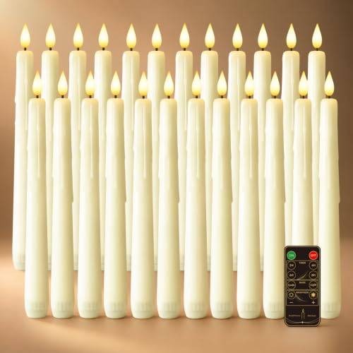 Meigic 24 Pcs Ivory Flameless LED Taper Candles with Remote Timer, 9.6 Inch Battery Operated Home Decor