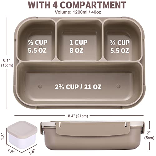 Bento Box Adult Lunch Box 40 oz with 4 Compartments Utensils Brown