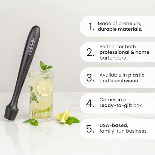 Black Plastic Muddler for Cocktails, 12-Inch Long Ergonomic Bar Tool