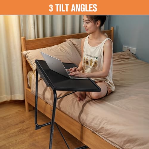 Adjustable Folding TV Tray Tables with Cup Holder, Set of 2