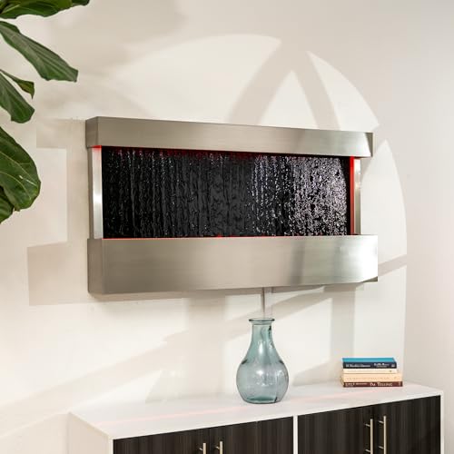 47-Inch Wall-Mounted Waterfall Mirror Fountain with LED Lights