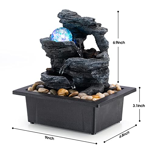 Indoor Tabletop Waterfall Fountain with LED Lights & Rolling Ball Decor