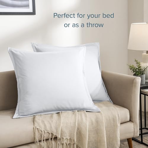 Euro Pillow Sham Covers Set of 2, Ultra-Soft Brushed Fabric, White 26x26