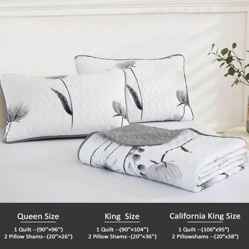 Dinjoy Floral Queen Quilt Set - 3 Piece Lightweight Microfiber Bedspread