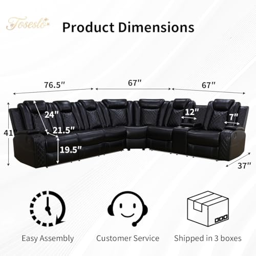 Modern Power Reclining Sectional Sofa with LED Lights and Console