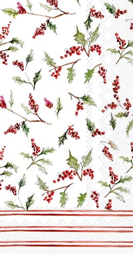 Disposable Christmas Ilex Berries Paper Napkins - 8.5 x 4.5 inches, 16-Count