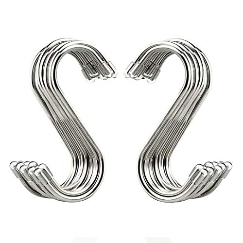3.4-Inch Stainless Steel S-Hooks, Heavy Duty Metal Hanging Hooks - 20 Pack