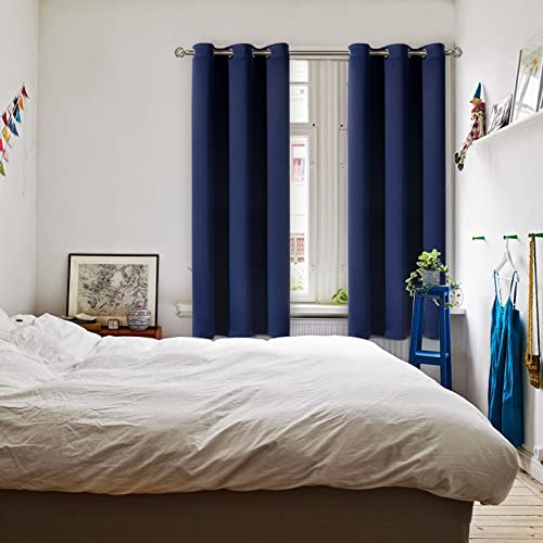 Navy Blue Blackout Curtains 63 Inch - Thermal Insulated Grommet Drapes, 2 Panels