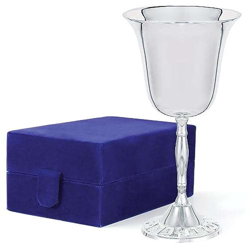 Classic Silver Plated Kiddush Cup 6-Inch Stemmed Wine Goblet in Gift Box