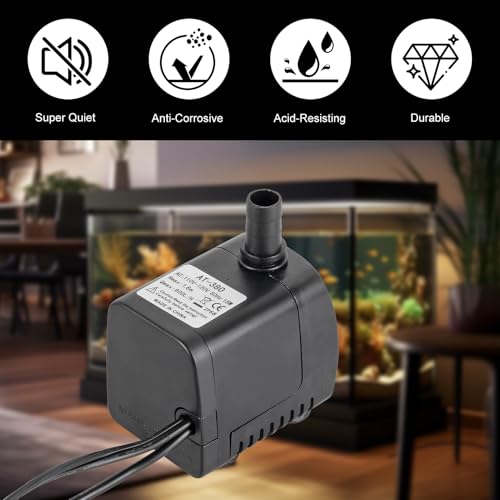 15W Submersible Fountain Pump with 4-Color LED Lights, 220 GPH