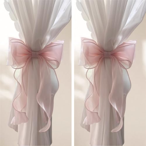 2 Pack French Silky Bow Curtain Tiebacks - Elegant Lace Ribbon for Drapes