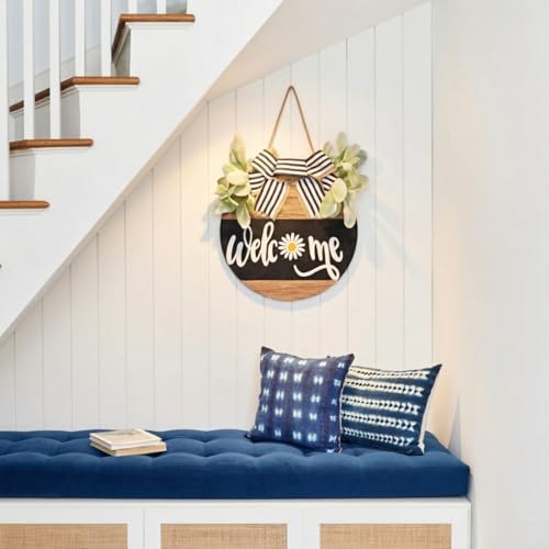 Interchangeable Welcome Sign for Front Door, 12-Inch Rustic Wood Wreath