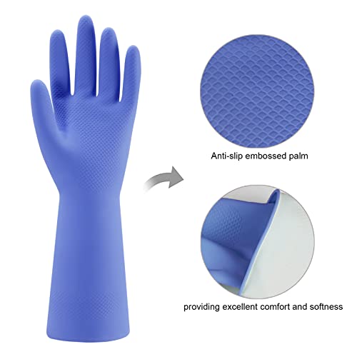Bamllum Rubber Dishwashing Gloves 4 Pairs - Reusable Non-Slip Household Cleaning Gloves (Medium)