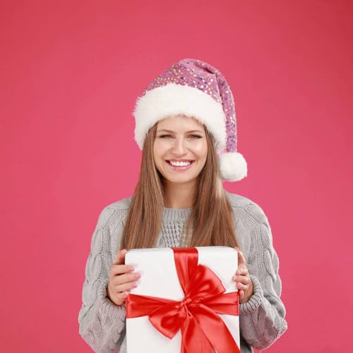 Purple Sequin Santa Hat for Adults - Velvet Christmas Party Hat, One Size