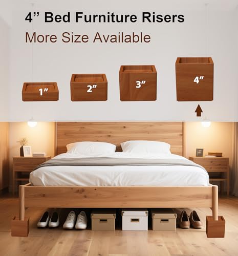 Solid Pine Wood Bed Risers - 4 Inch Height for Extra Storage