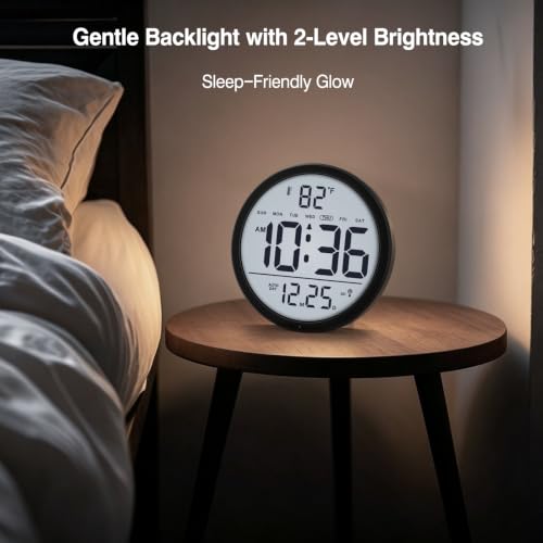 8-Inch Atomic Wall Clock with Smart Backlight, Indoor Temperature and Date
