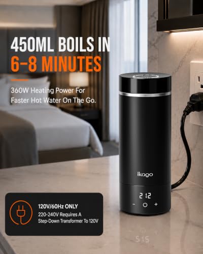 Ikago Portable Electric Kettle 15oz with Precise Temp Control & UL Certification