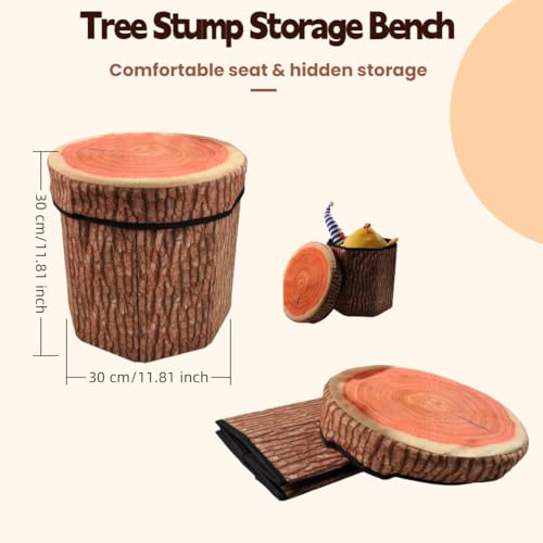 Tree Stump Storage Ottoman, Collapsible Foldable Toy Box & Foot Stool