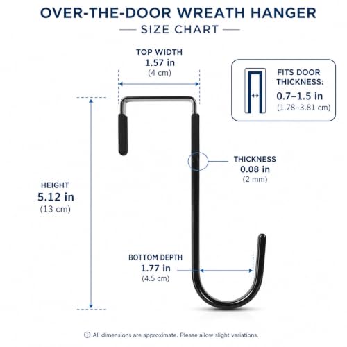 Black Carbon Steel Wreath Hanger - 5 Inch Over the Door Hook for Holiday Decor
