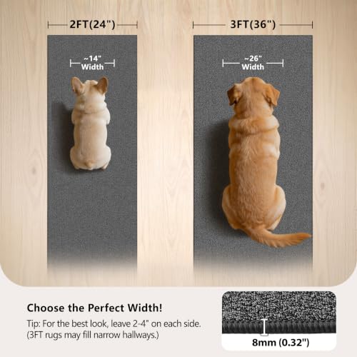 2x6 ft Waterproof Non-Slip Runner Rug for Hallways, Black and Gray