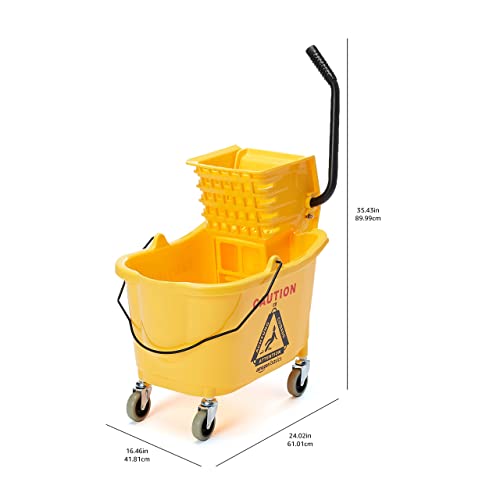 Commercial Side Press Wringer Mop Bucket on Wheels - 35 Quart, Yellow