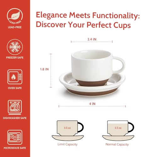 Sweese 2.5oz Espresso Cups Set of 4 with Saucers & Metal Stackable Stand - Earthy Spectrum