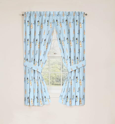 Kids Window Curtains 4-Piece Set with Tiebacks, 42" x 63", Blue