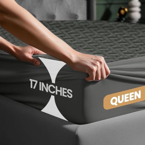 Utopia Bedding Waterproof Queen Mattress Protector - Fits 17" Deep, Gray
