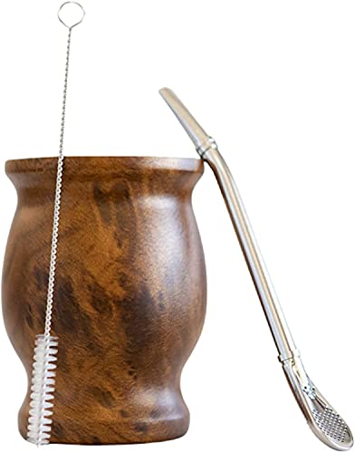 Brown Stainless Steel Yerba Mate Gourd Set with Straw & Brush - Double Walled, 8oz