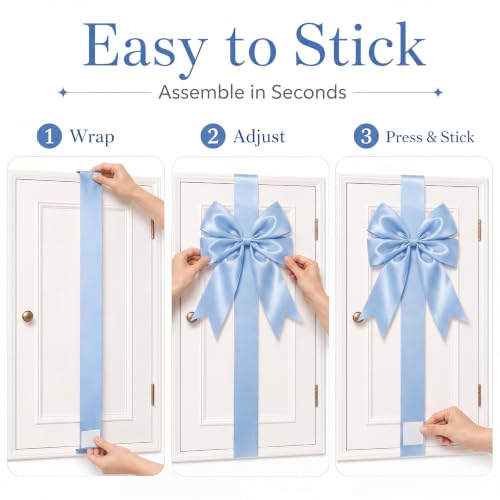 WILLBOND Light Blue Christmas Cabinet Bows, 6 Pieces - Satin Ribbon Decorative Kitchen Tools