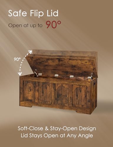 Rustic Wooden Storage Chest with Safety Hinges, 47-Inch Entryway Shoe Bench