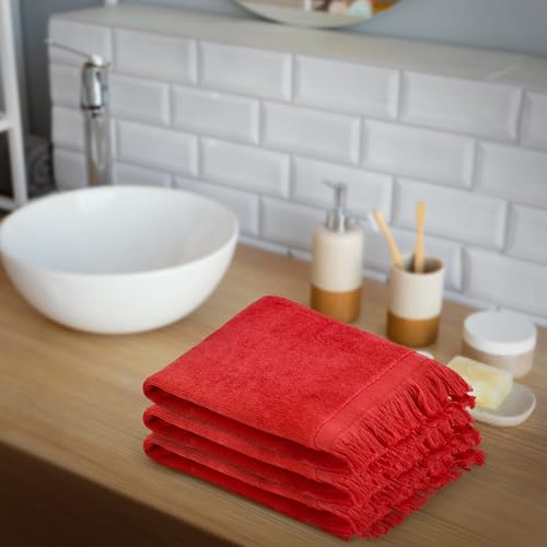 Reversible Cotton Fingertip Hand Towels with Fringed Edges - 11 x 18 Inch