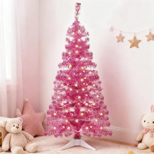 Juegoal Pink 4 ft Pre-lit Christmas Tree with 8 Lighting Modes, Battery Powered