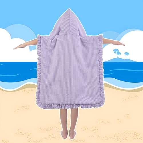 Kids Hooded Beach Towel, Purple Seersucker Microfiber Swim Poncho 30x30