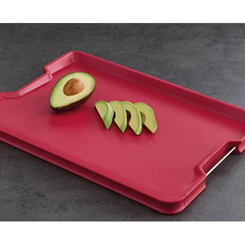 Joseph Joseph Cut&Carve Plus - Non-Slip, Multi-Function, Double-Sided Cutting Board for Food Preparation and Carving- Dishwasher Safe, Extra Large, Red