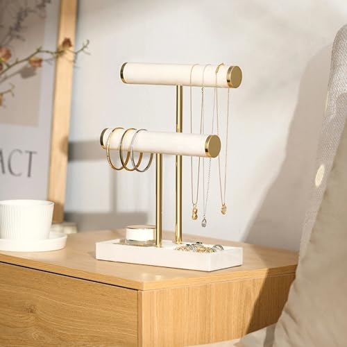 2-Tier Velvet Jewelry Stand and Bracelet Holder Organizer in Beige