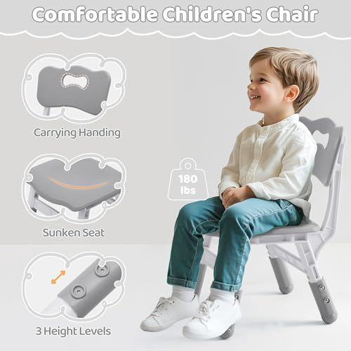 DOREROOM Toddler Table and 4 Chairs Set 31.5''L x 23.6''W Marble Top Grey No-Screw Legs