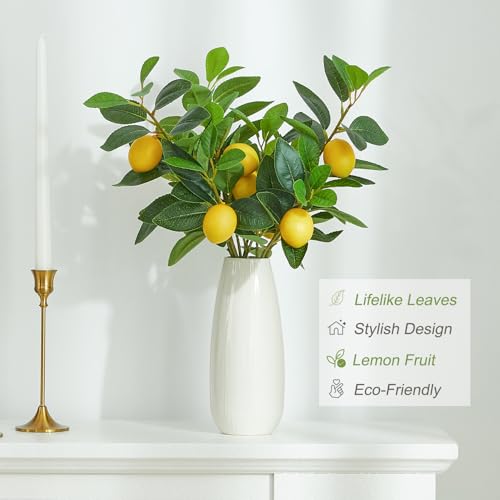 18-Inch Artificial Lemon Branches - 3 Pcs Realistic Faux Greenery