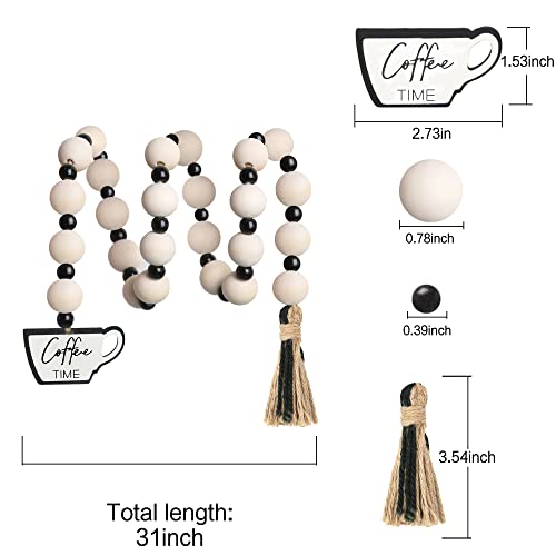 Rustic Coffee Bar Wood Bead Garland with Tassels, 31-Inch Farmhouse Decor