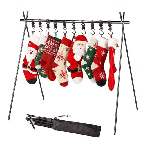 Christmas Stocking Holder Stand with 10 Hooks Foldable Floor Rack Aluminum Black